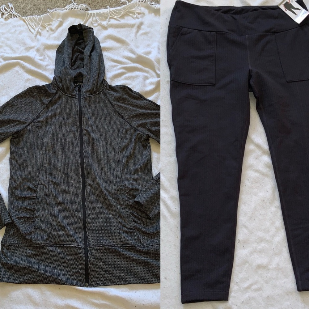 Mondetta Charcoal herringbone stretch Jacquard Knit Leggings XXL NWT & hoodie Xl